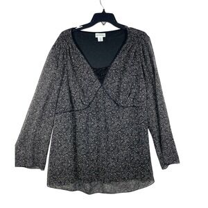Motherhood Maternity Blouse Floral Print Long Sleeve Sheer Black Top‎ 3X Women